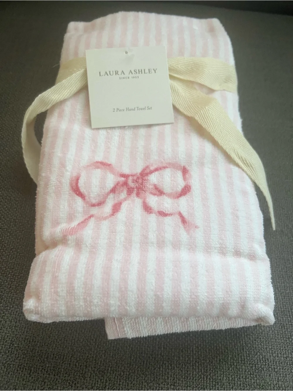 Laura Ashley Pink Bows Stripe Bath Towel Set bath, hand and finger towels - NEW